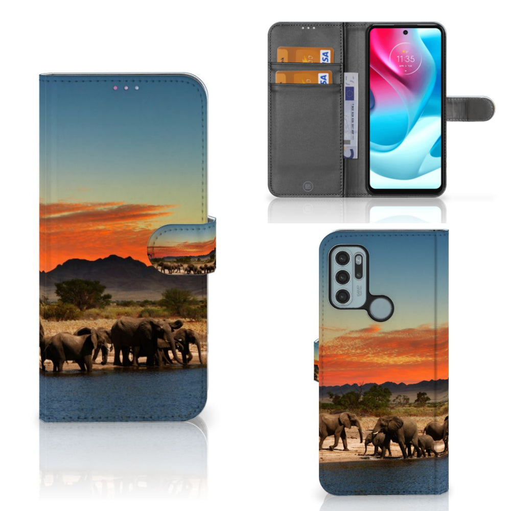 Motorola Moto G60s Telefoonhoesje met Pasjes Olifanten