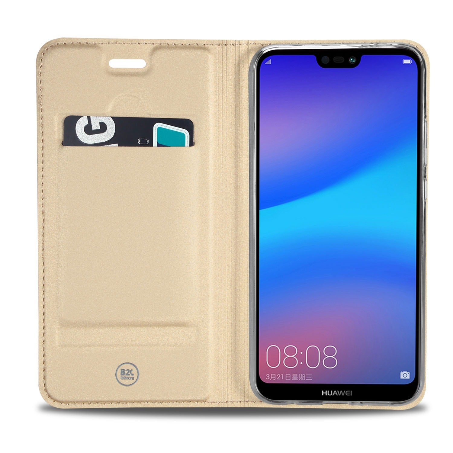 Huawei P20 Lite Hoesje Goud met Opbergvakje