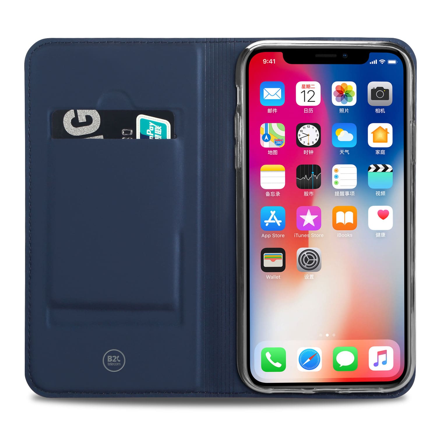 Apple iPhone X | Xs Hoesje Blauw met Pashouder