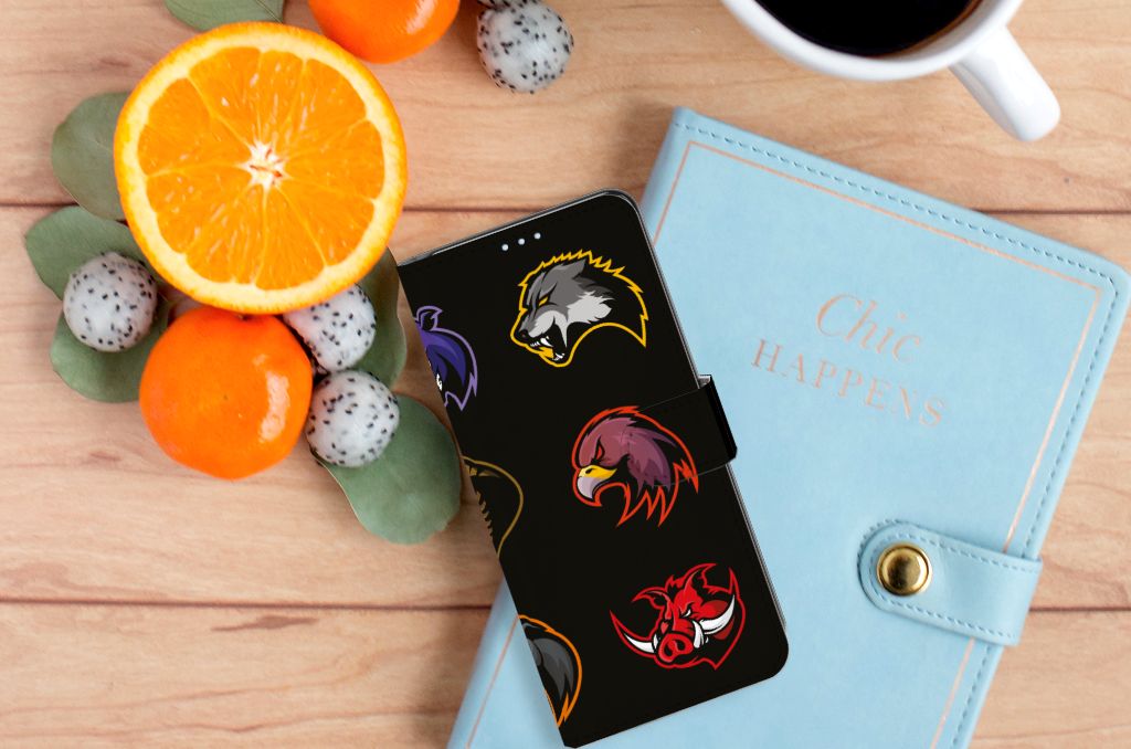 OPPO Reno 4 Pro 5G Leuk Hoesje Cartoon met kleurrijke cartoons op een zwarte achtergrond.