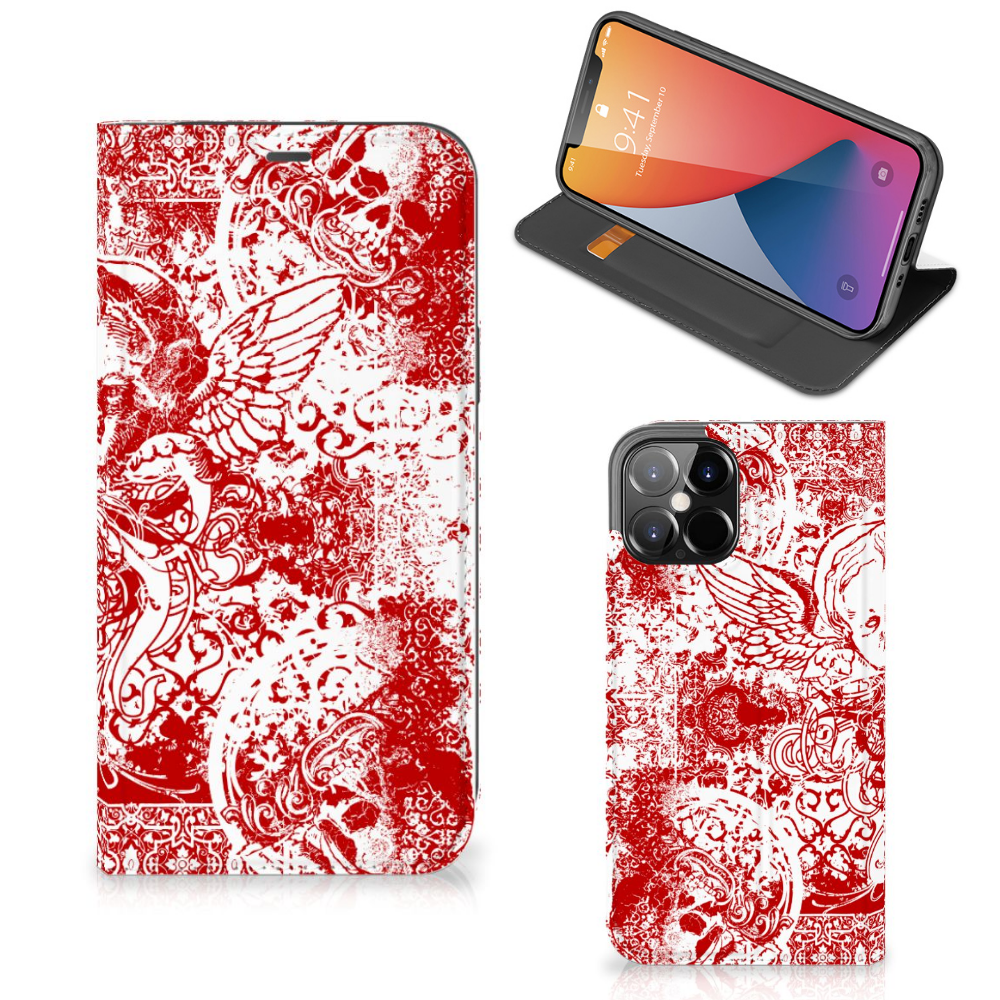 Mobiel BookCase iPhone 12 Pro Max Angel Skull Rood - B2C Telecom