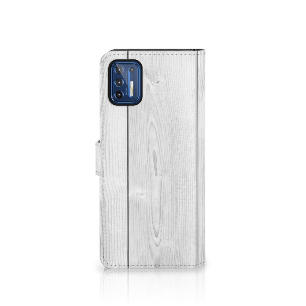 Motorola Moto G9 Plus Book Style Case White Wood