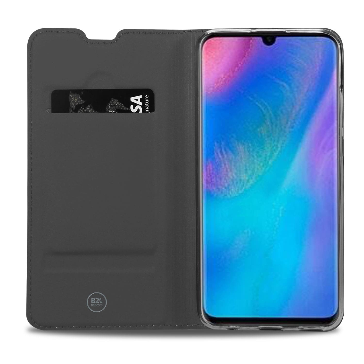 Huawei P30 Lite New Edition Stand Case Hoesje Wit met Pashouder