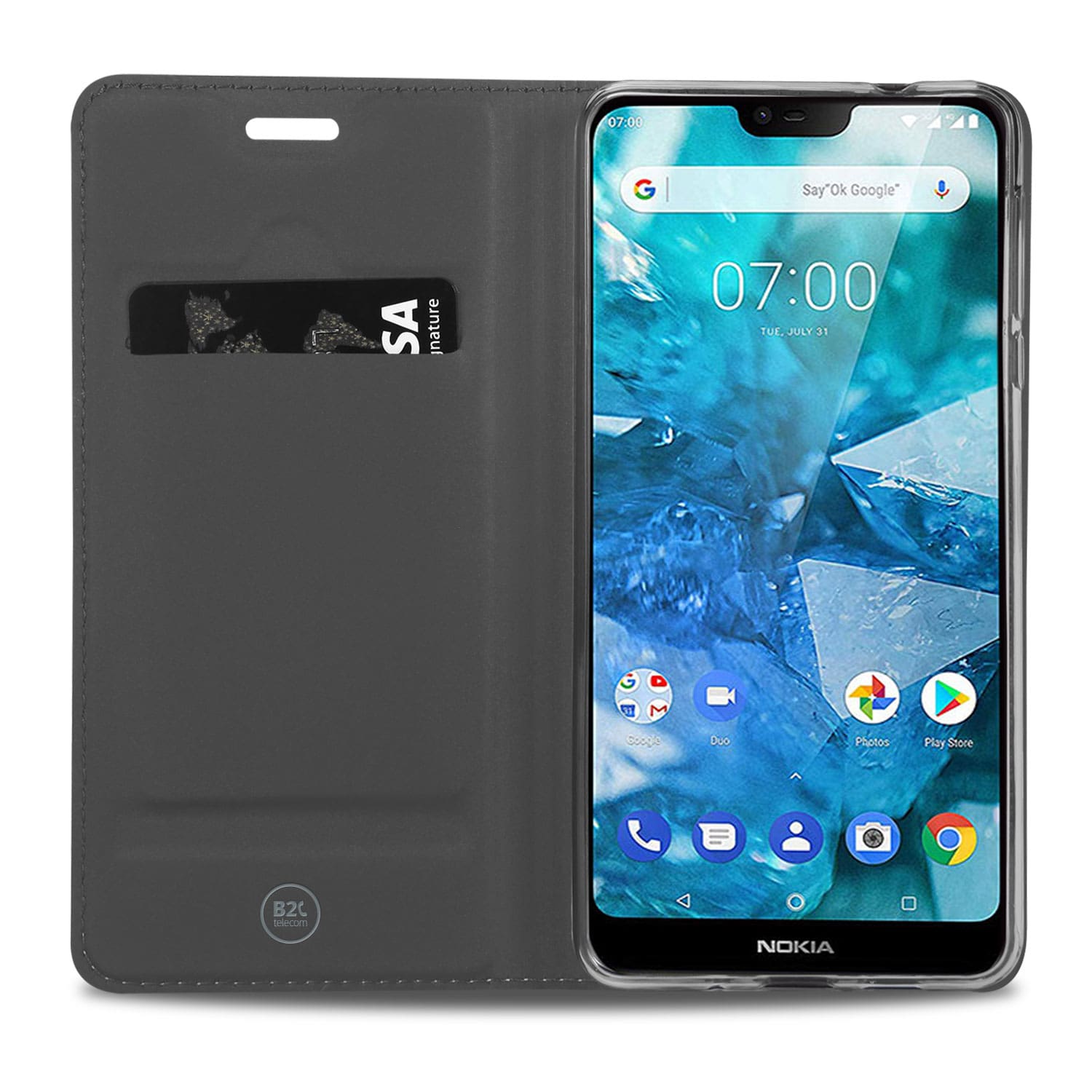 Nokia 7.1 Stand Case Hoesje Wit met Pashouder