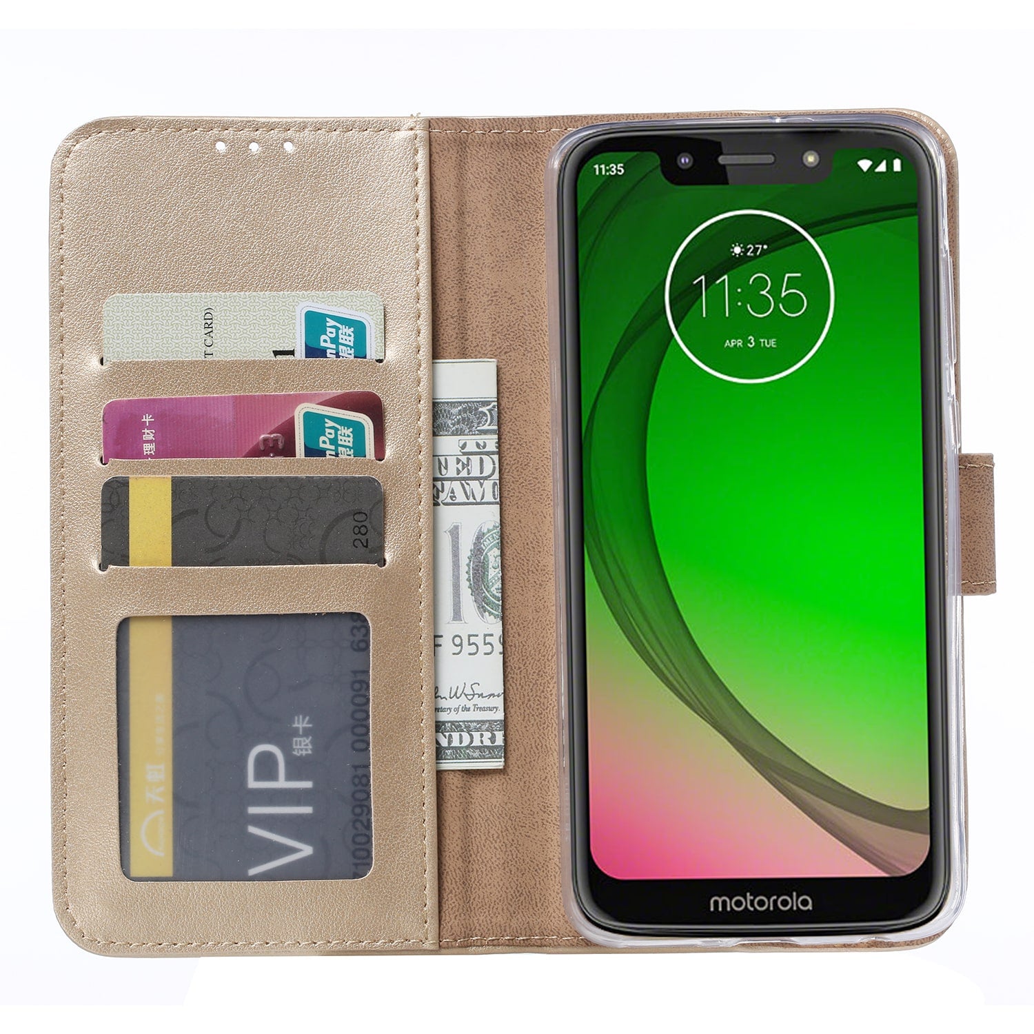 Motorola Moto G7 Play Hoesje Goud met Pasjeshouder