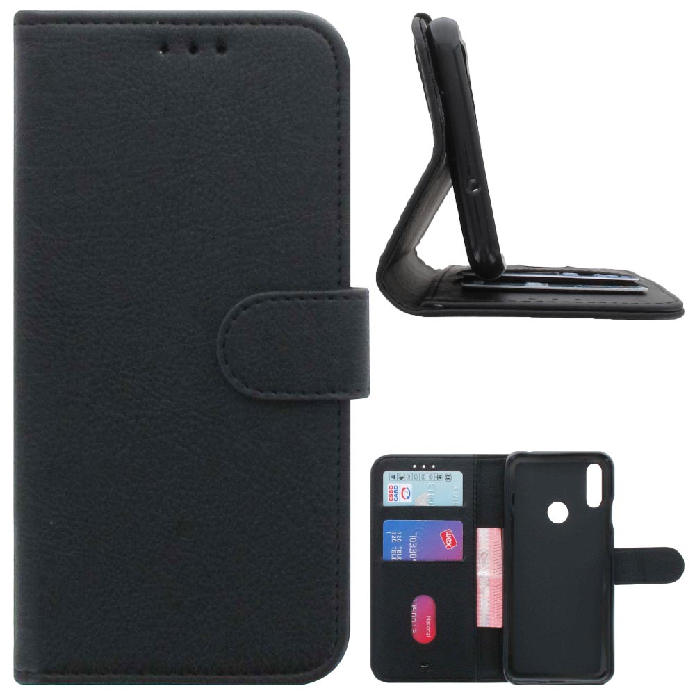 Huawei Y7 2019 Standcase Hoesje Zwart met Pasjeshouder