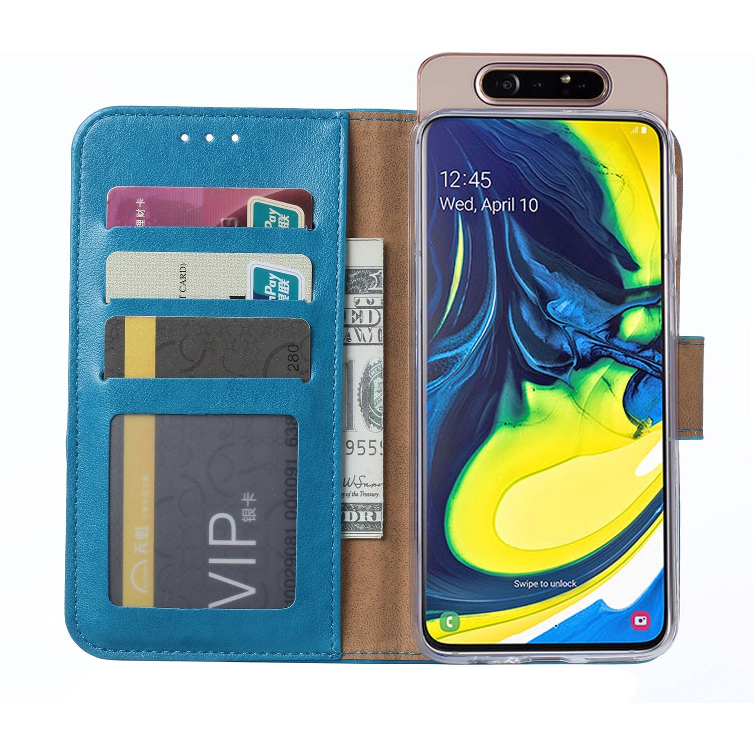 Samsung Galaxy A80 Hoesje Turquoise met Pasjeshouder