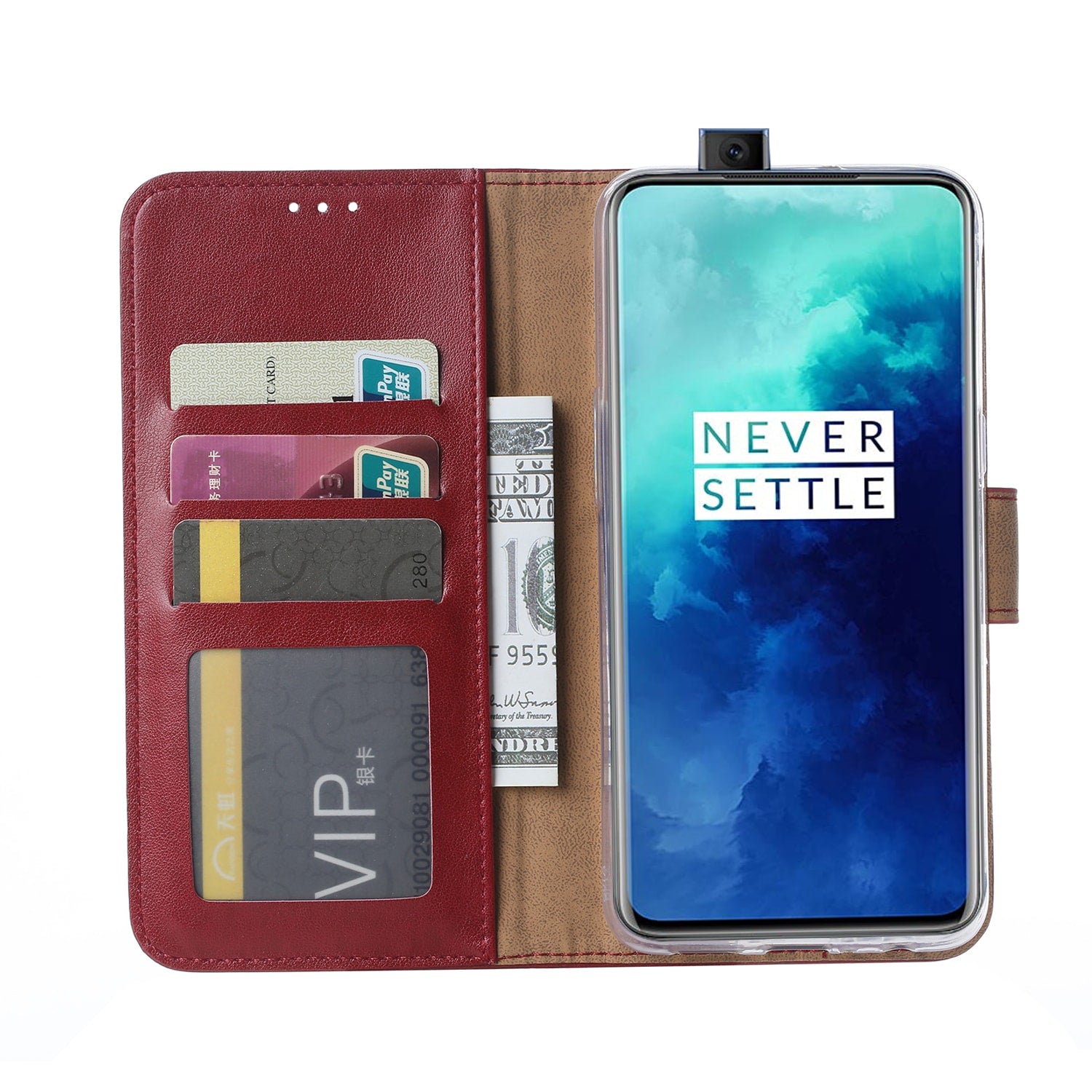 OnePlus 7T Pro Hoesje Bordeaux met Pasjeshouder