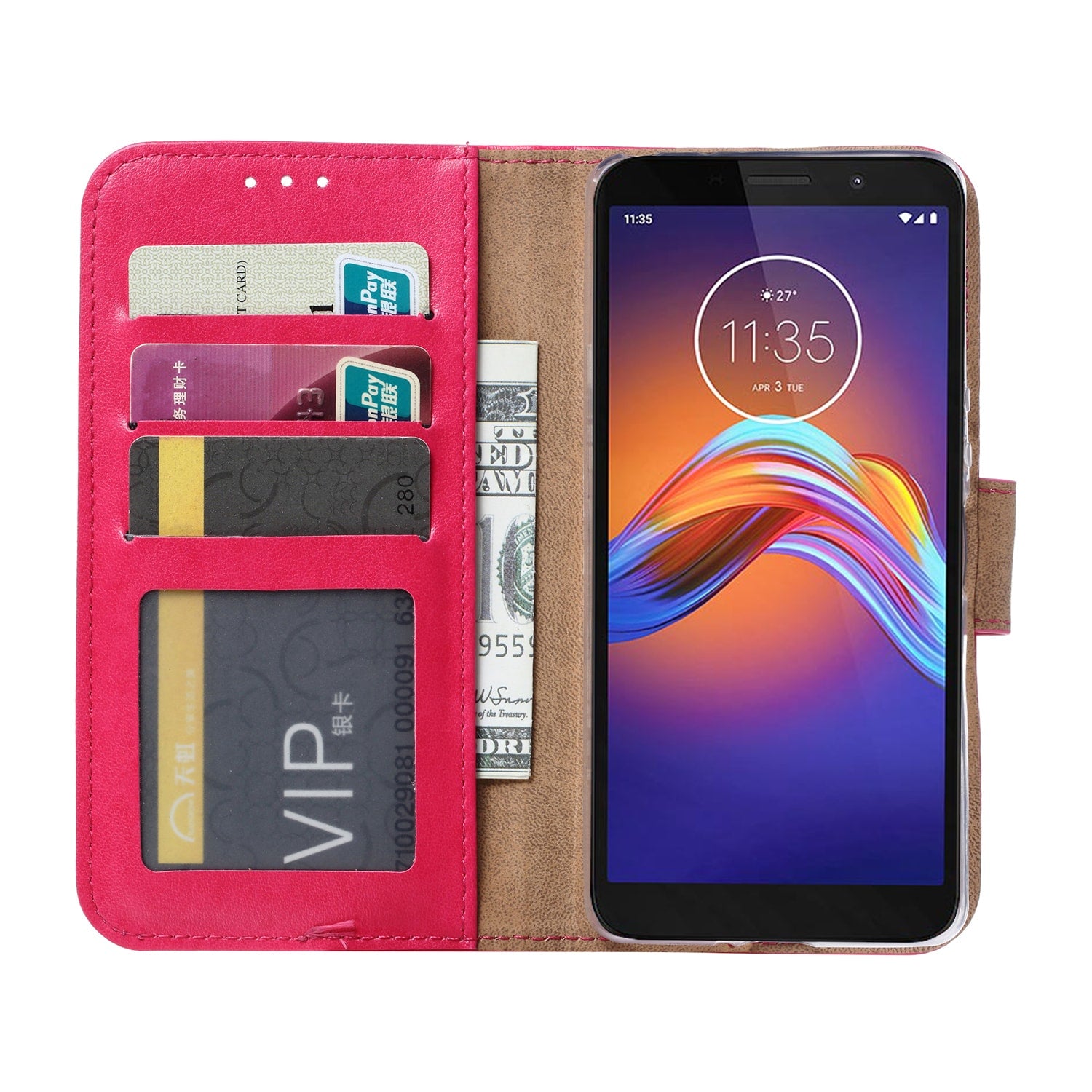 Motorola Moto E6 Play Hoesje Roze met Pasjeshouder