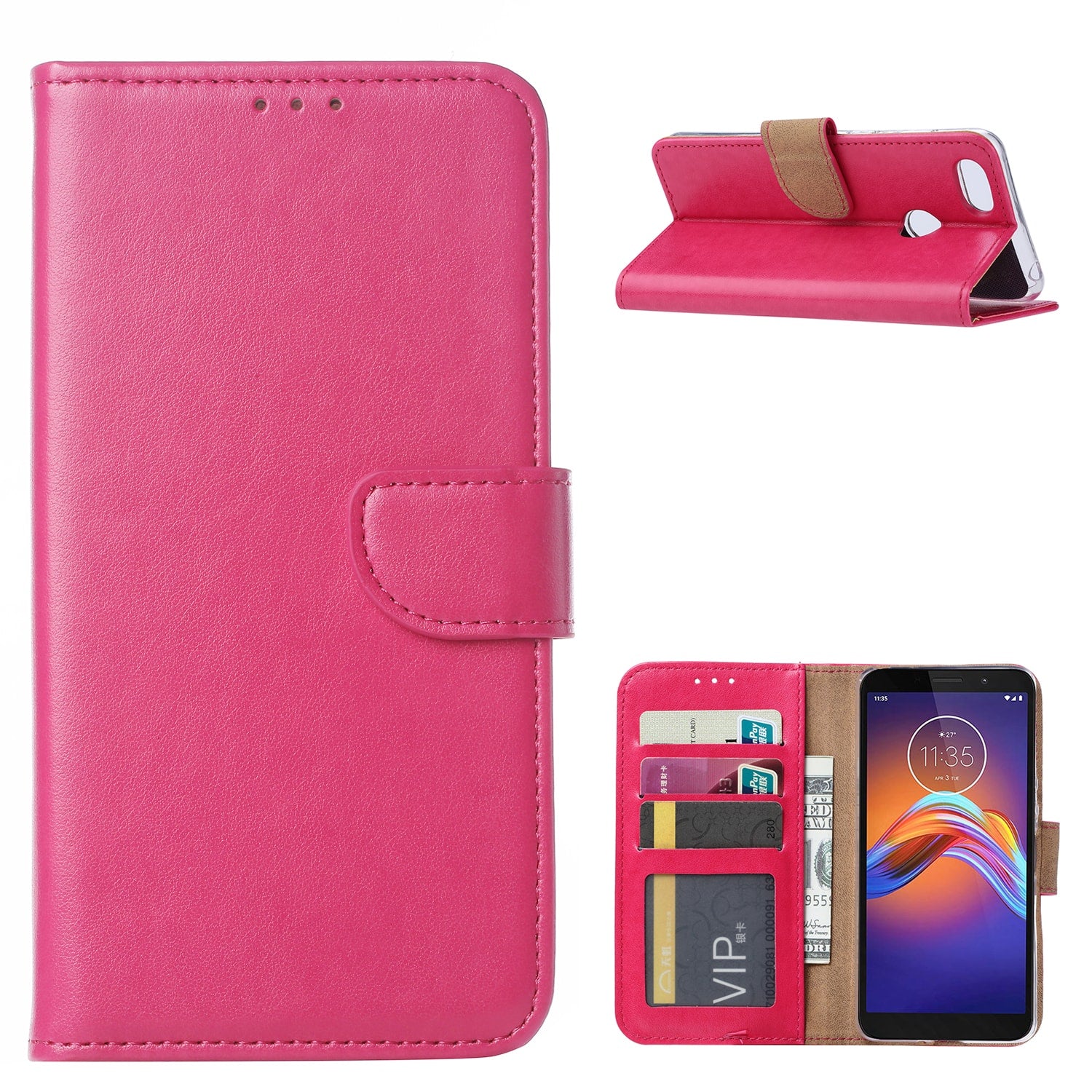 Motorola Moto E6 Play Hoesje Roze met Pasjeshouder