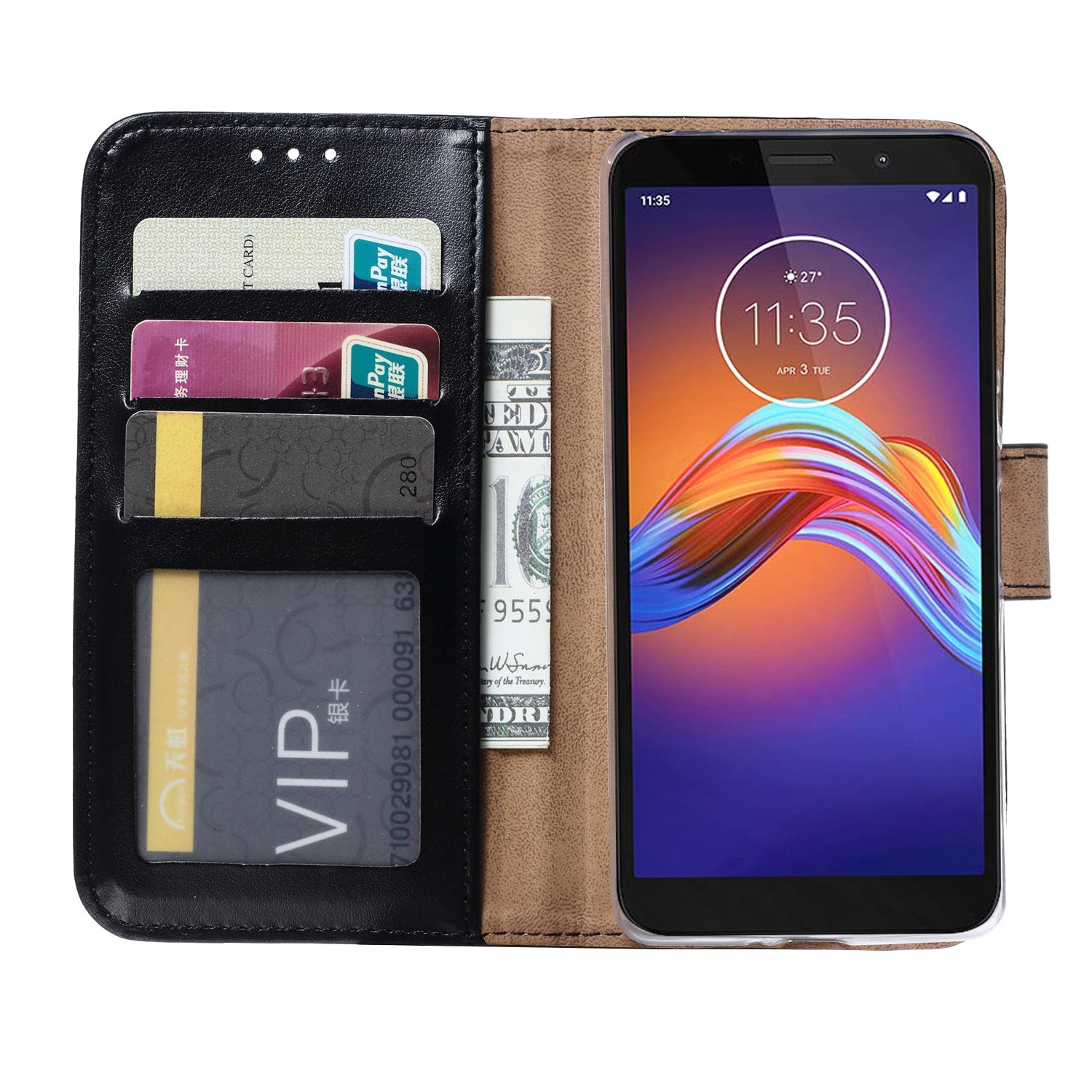 Motorola Moto E6 Play Hoesje Zwart met Pasjeshouder