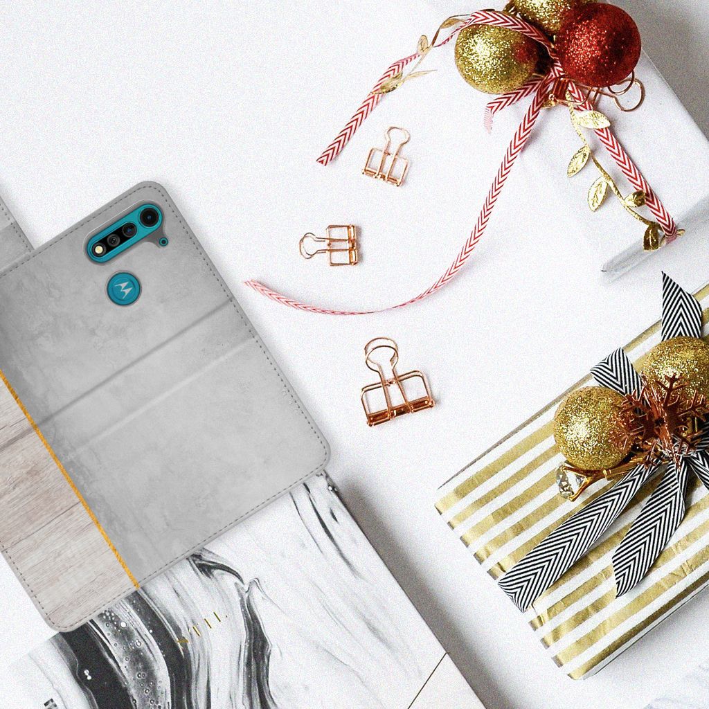 Motorola G8 Power Lite Book Style Case Wood Concrete