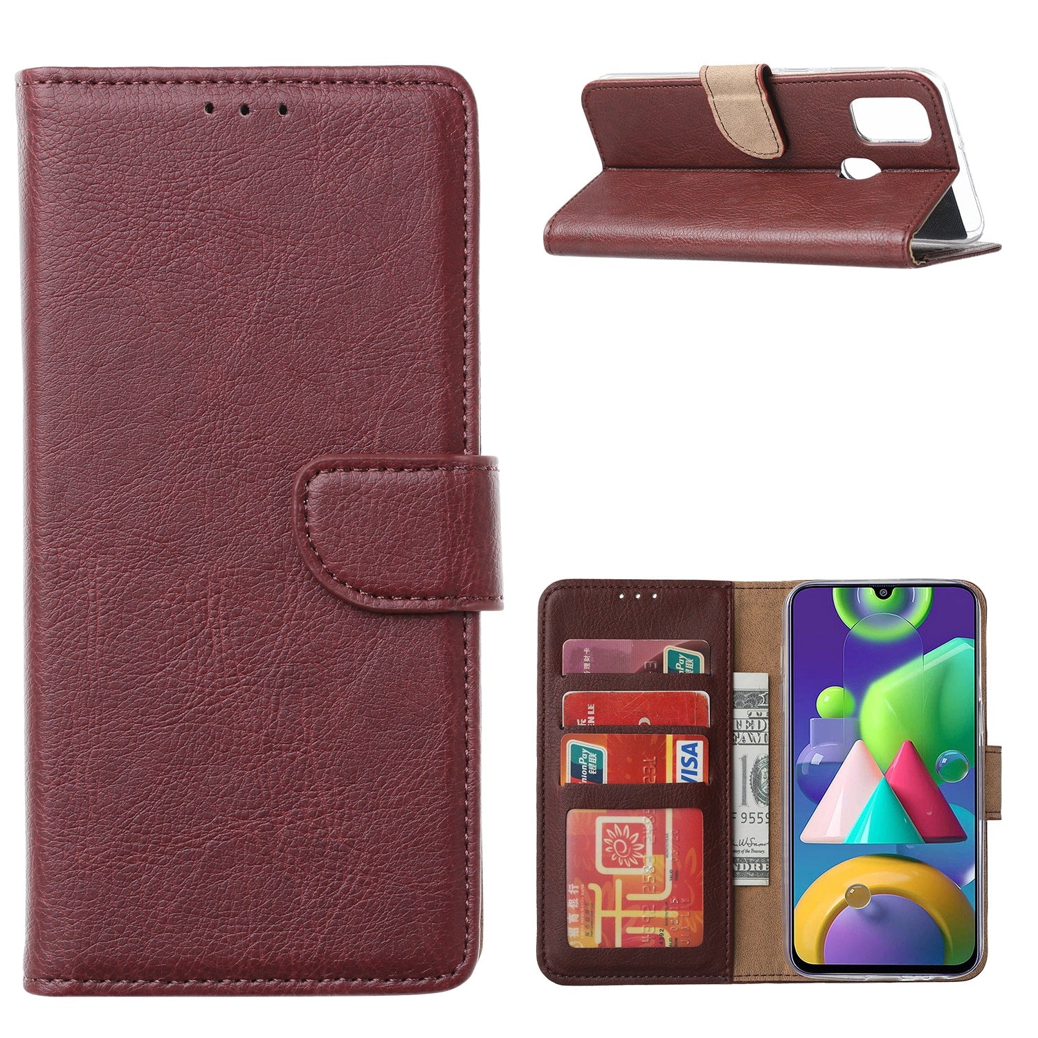 Galaxy A41 Wallet Case Bordeaux met Pasjeshouder