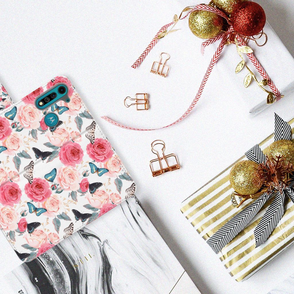 Motorola G8 Power Lite Hoesje Butterfly Roses
