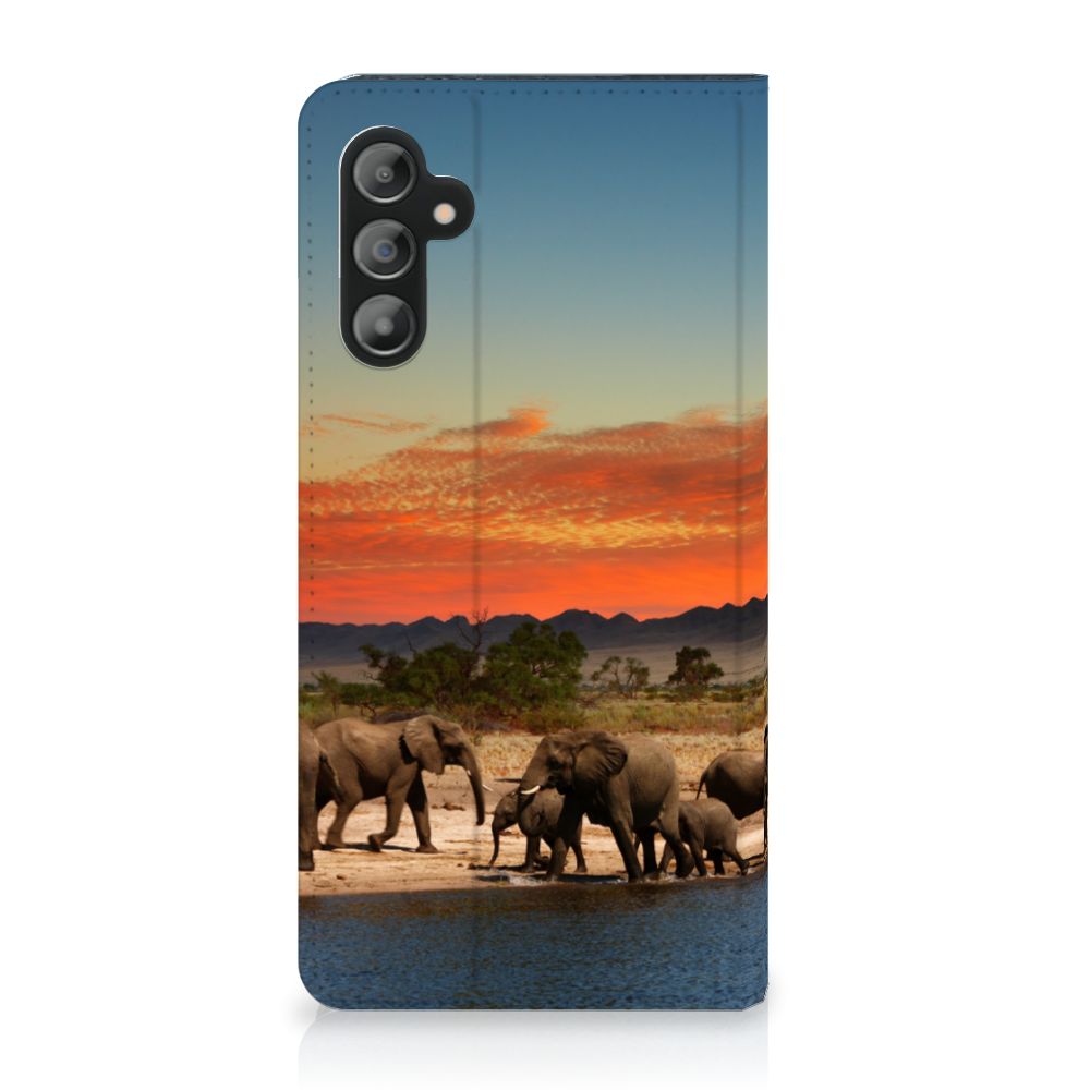 Samsung Galaxy A14 4G Hoesje maken Olifanten met afbeelding van olifanten bij zonsondergang