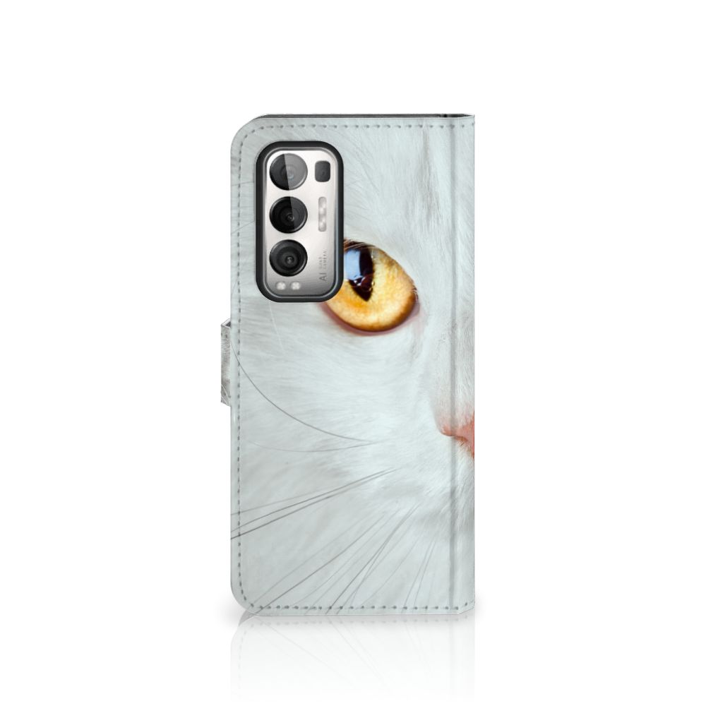 OPPO Find X3 Neo 5G Telefoonhoesje met Pasjes Witte Kat