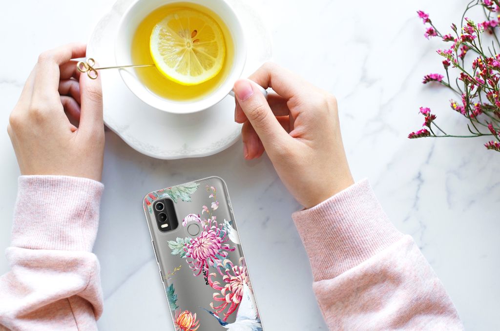 Nokia C21 Plus TPU Hoesje Bird Flowers