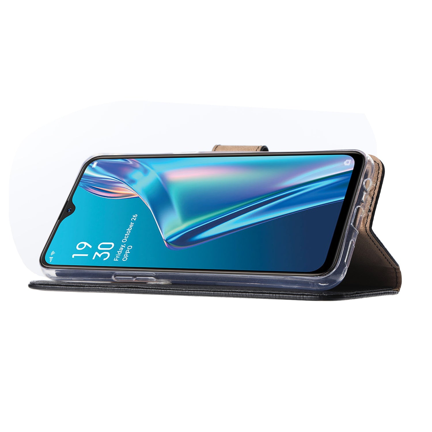 OPPO A12 Book Cover Zwart Pasjeshouder