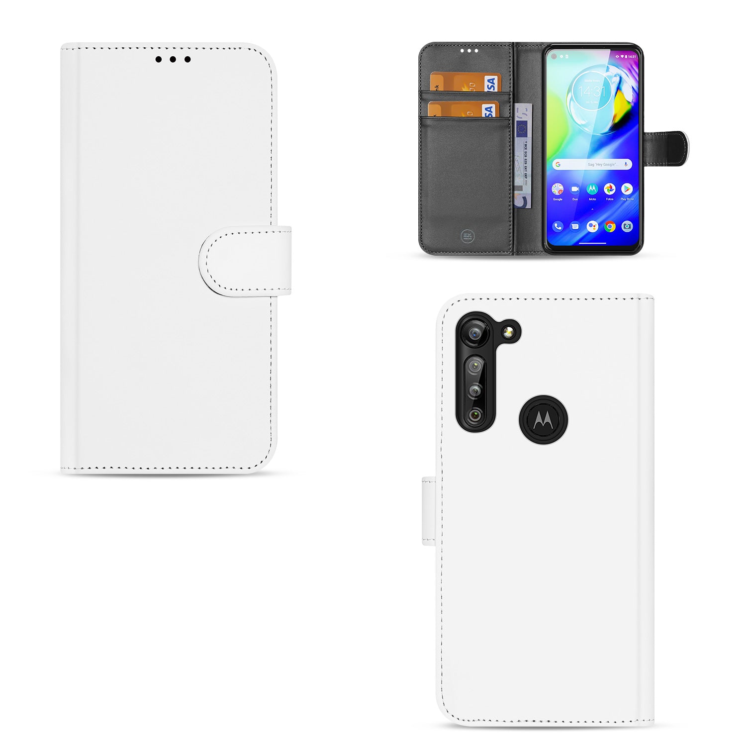 Telefoonhoesje Motorola Moto G8 Power Wallet Bookcase Wit met Pasjeshouder