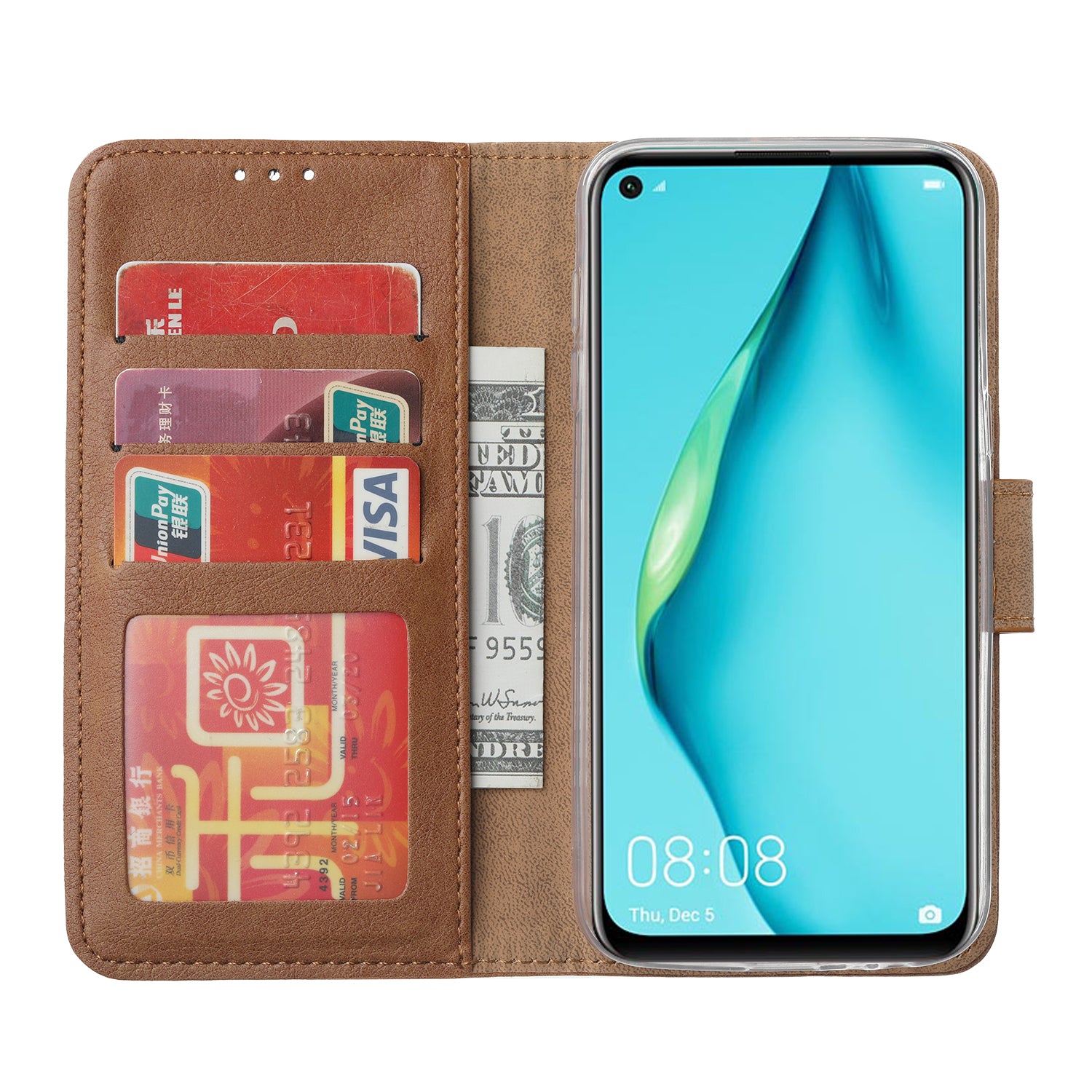 Book Cover Huawei P40 Lite Bruin met Pasjeshouder