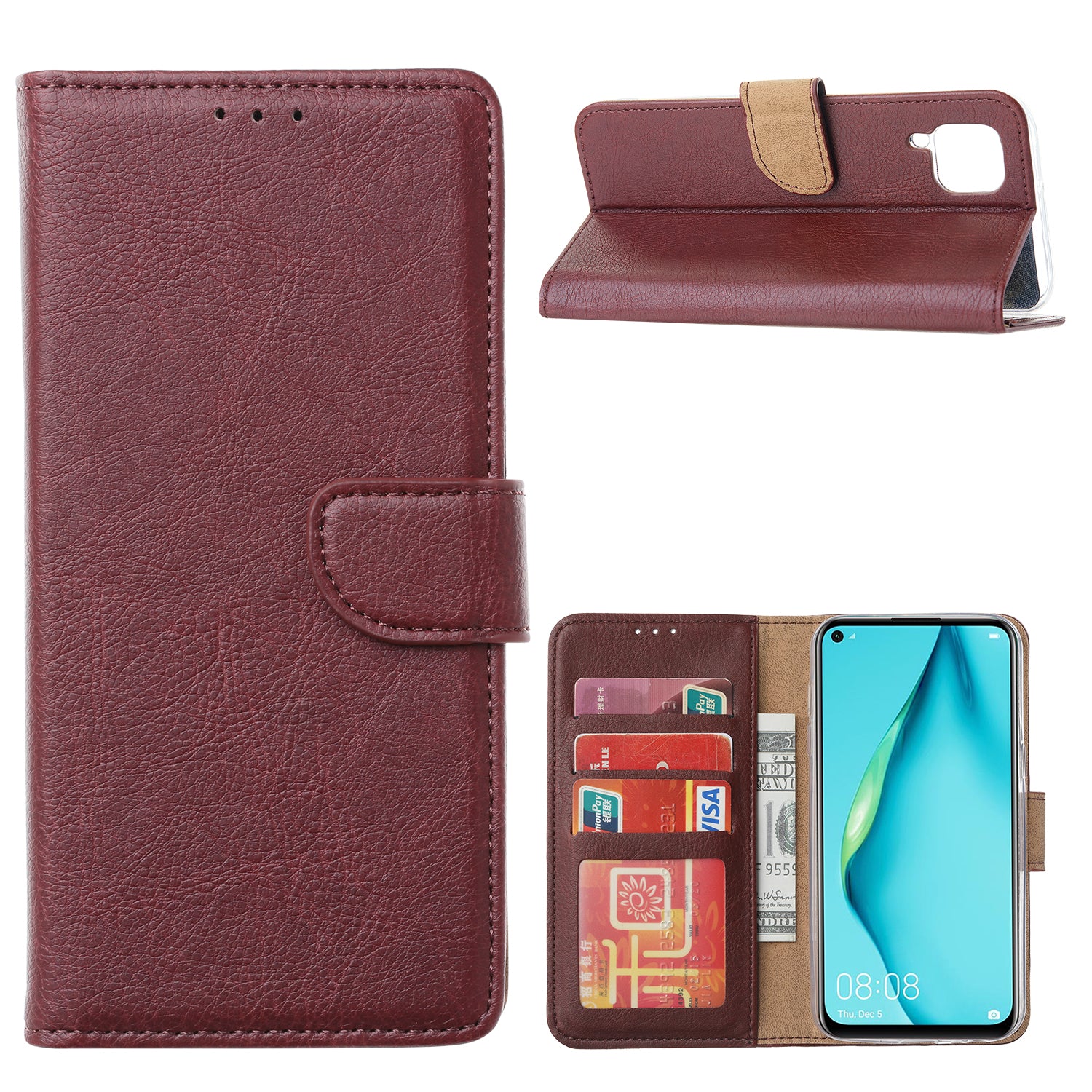 Wallet Case Huawei P40 Lite Wijnrood met Pasjeshouder