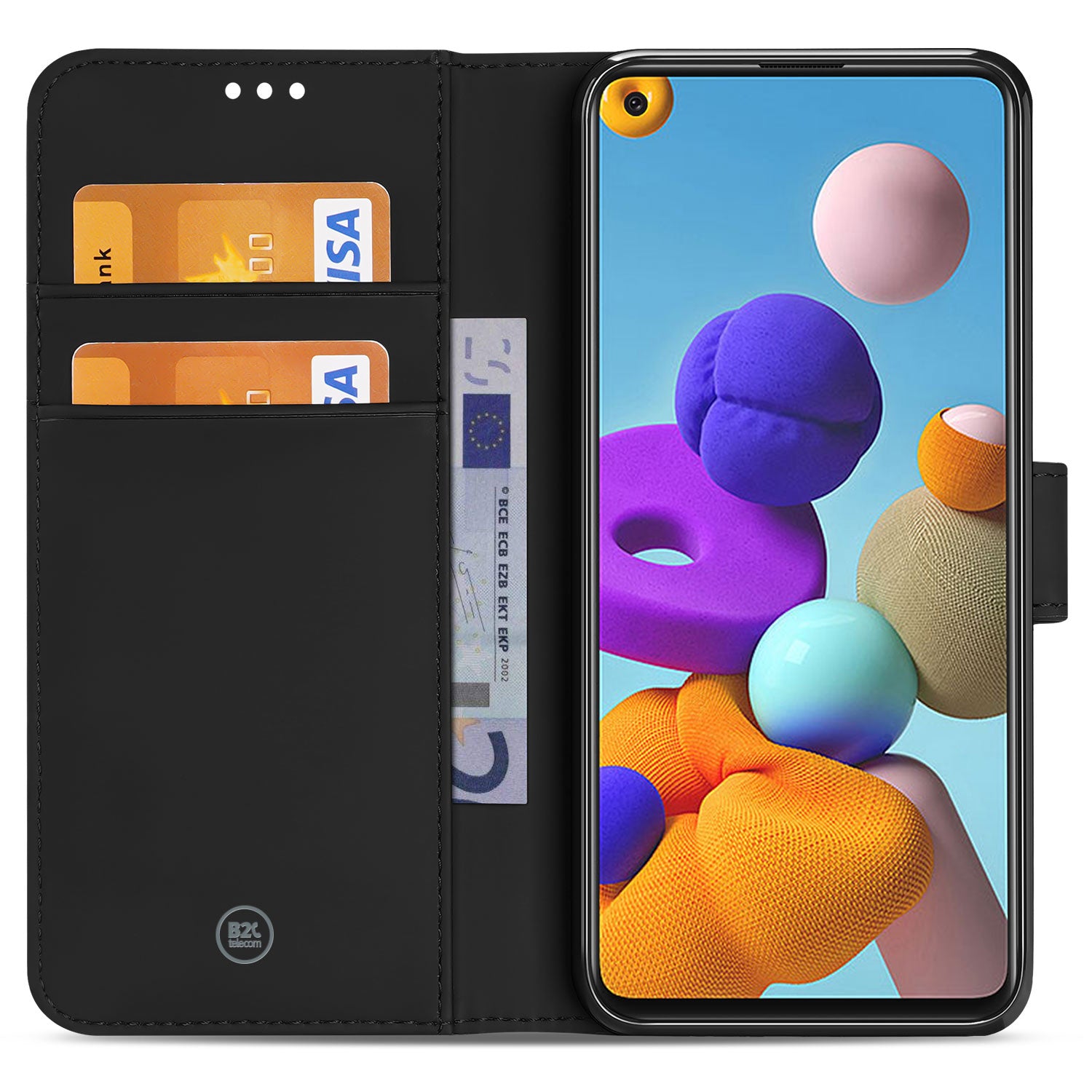 Galaxy A21s Bookcase Hoesje Zwart met Pasjeshouder