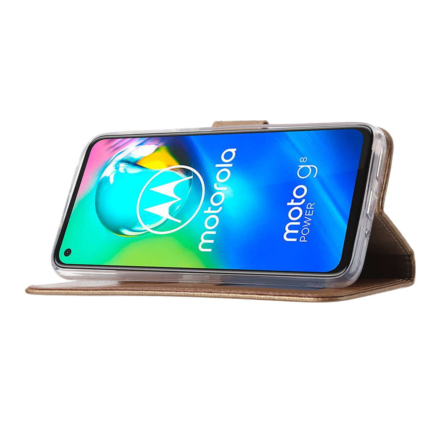 Book Cover Motorola Moto G8 Power Goud met Standaard