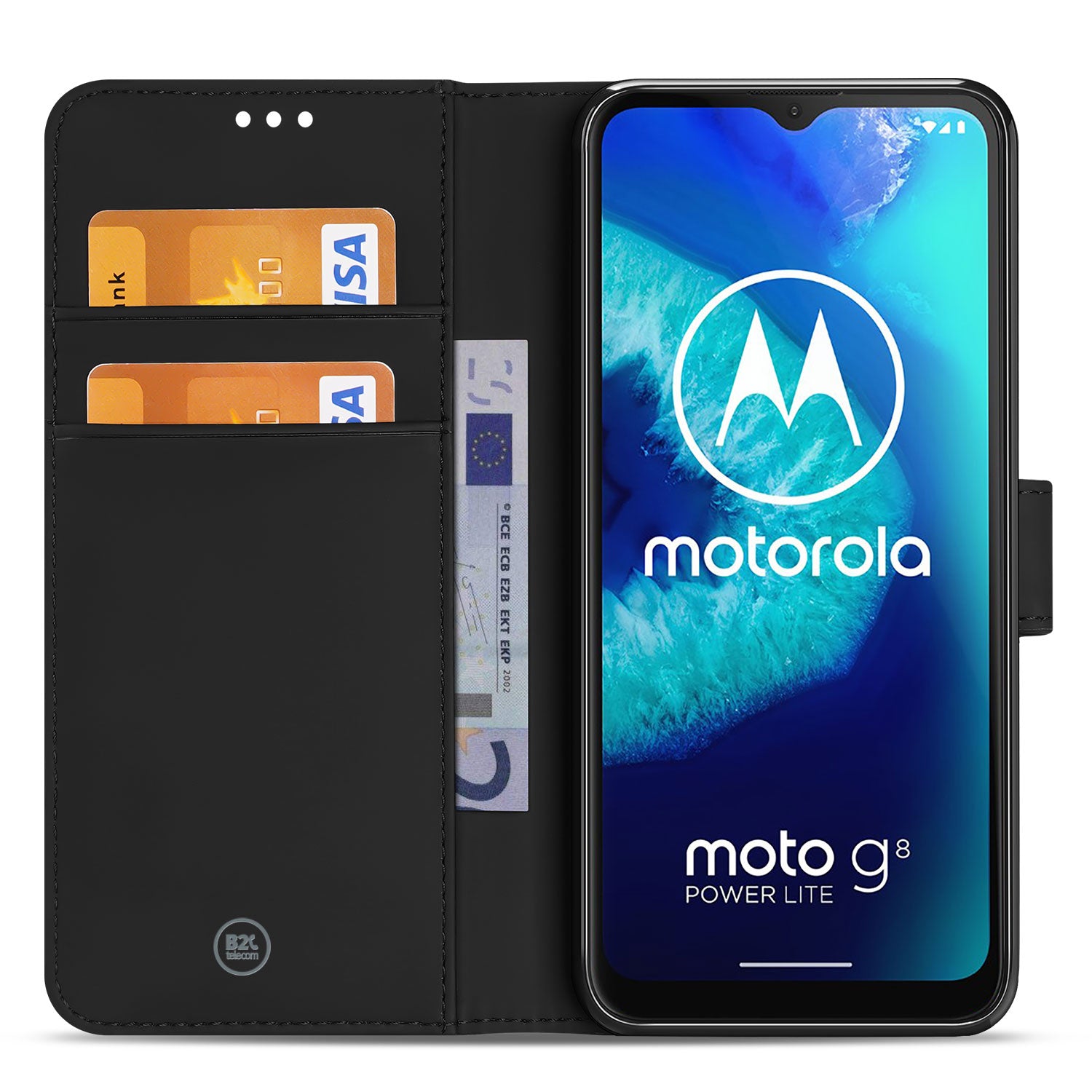 Motorola Moto G8 Power Lite Hoesje Zwart met Pasjeshouder