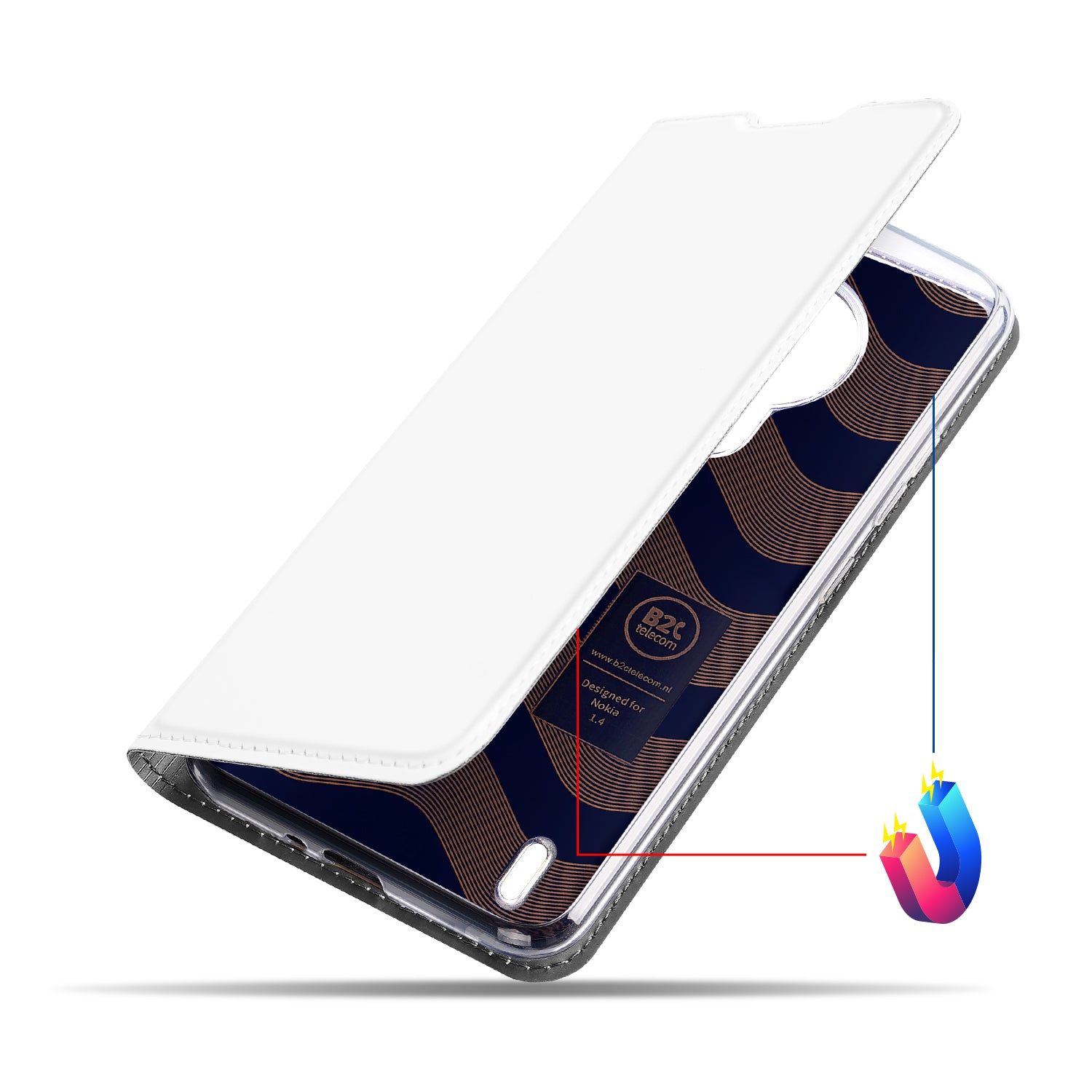 Nokia 1.4 Stand Case Hoesje Wit met Pashouder