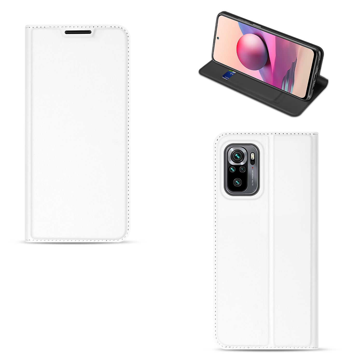 Xiaomi Redmi Note 10 4G Stand Case Hoesje Wit met Pashouder