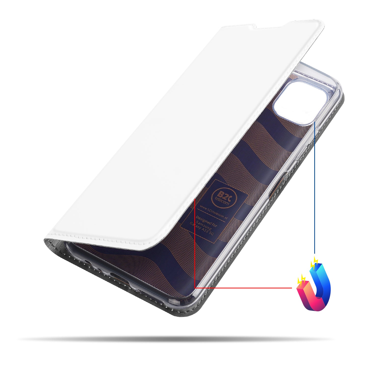 Samsung Galaxy A22 5G Stand Cover Hoesje Wit met Pashouder