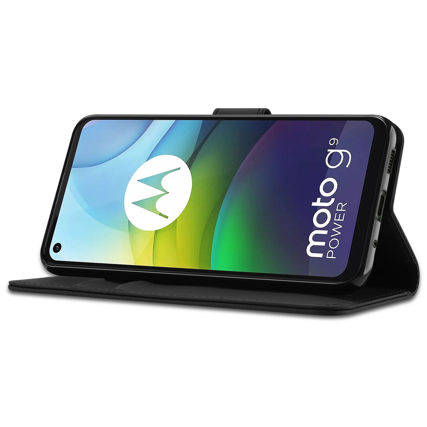 Bookcase Motorola Moto G9 Power Hoesje Zwart met Pasjeshouder