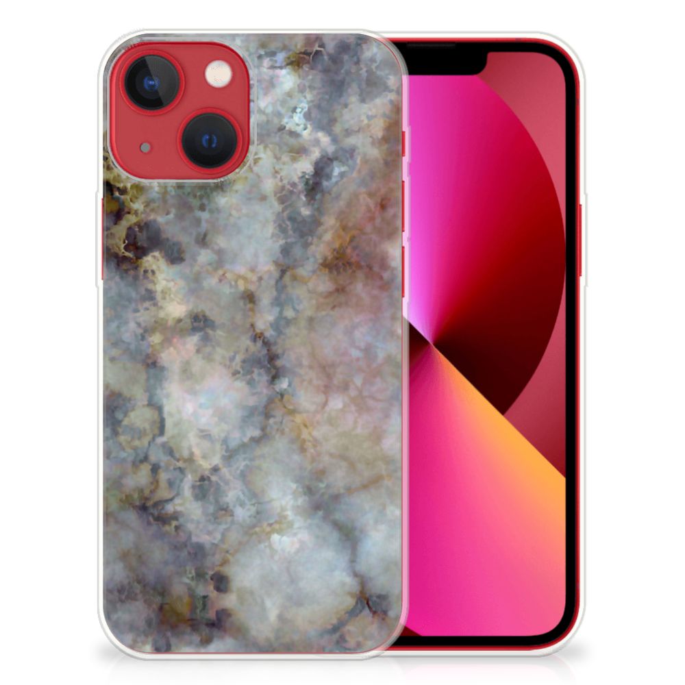 Apple iPhone 13 TPU Siliconen Hoesje Marmer Grijs - Elegante marmeren print op een grijs siliconen hoesje 📱