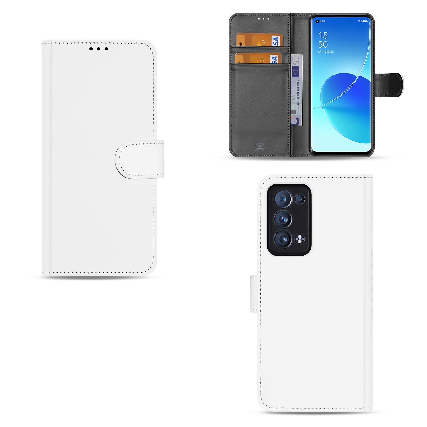Telefoon Hoesje OPPO Reno 6 Pro Plus 5G Wallet Bookcase Wit met Pasjeshouder
