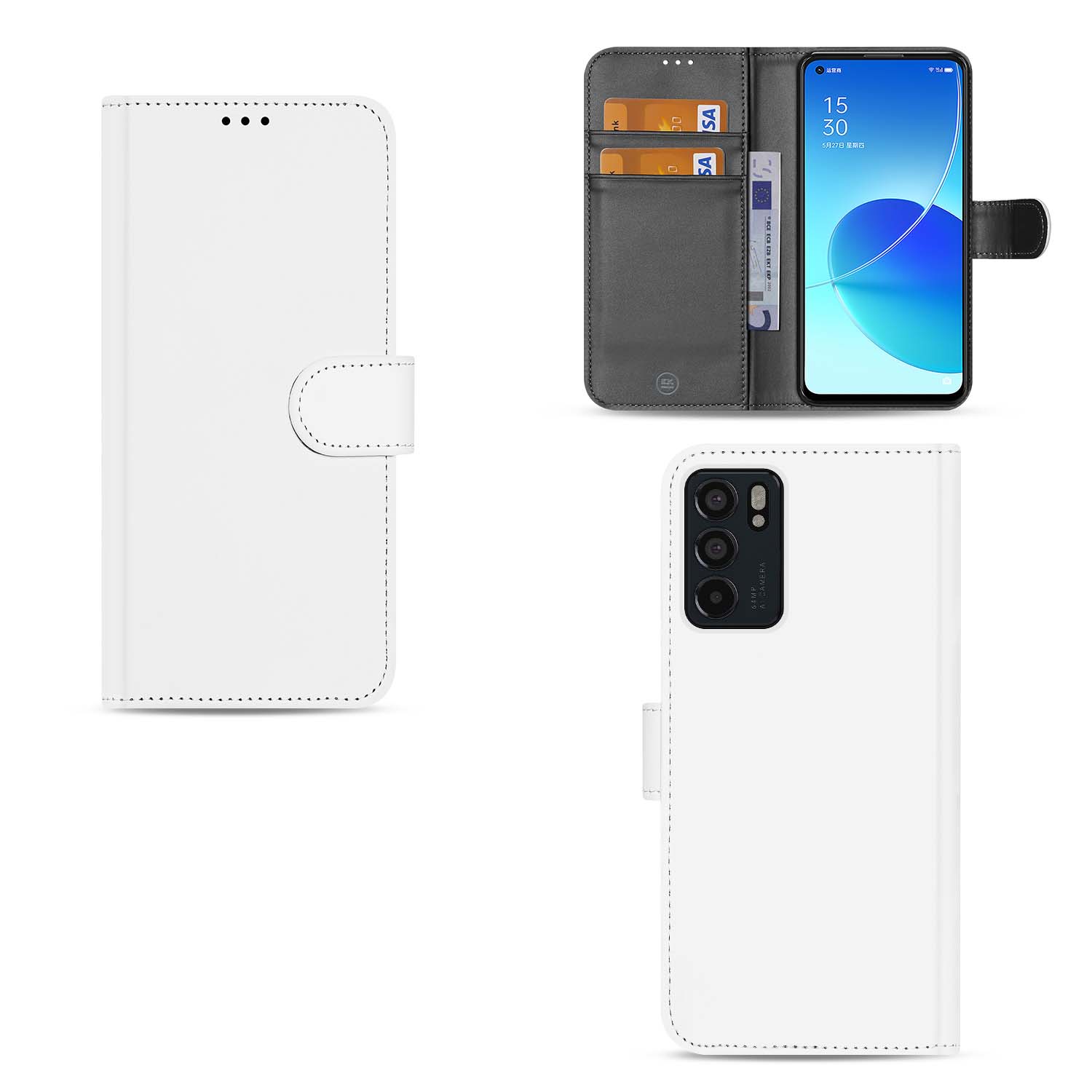 Hoesje OPPO Reno6 5G Book Cover Wit met Pasjeshouder