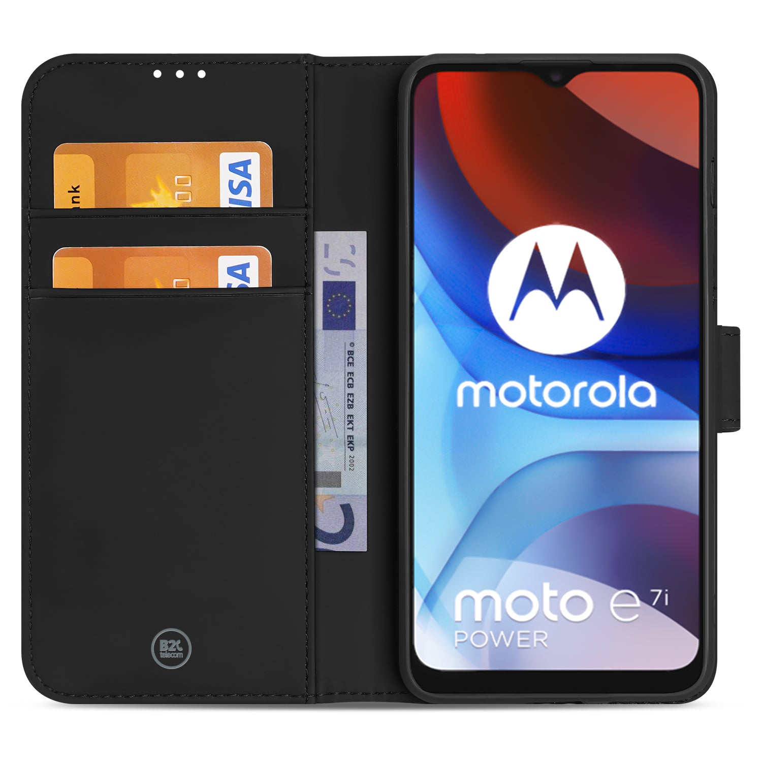 Book Cover Motorola Moto E7/E7i Power Hoesje Zwart met Pasjeshouder