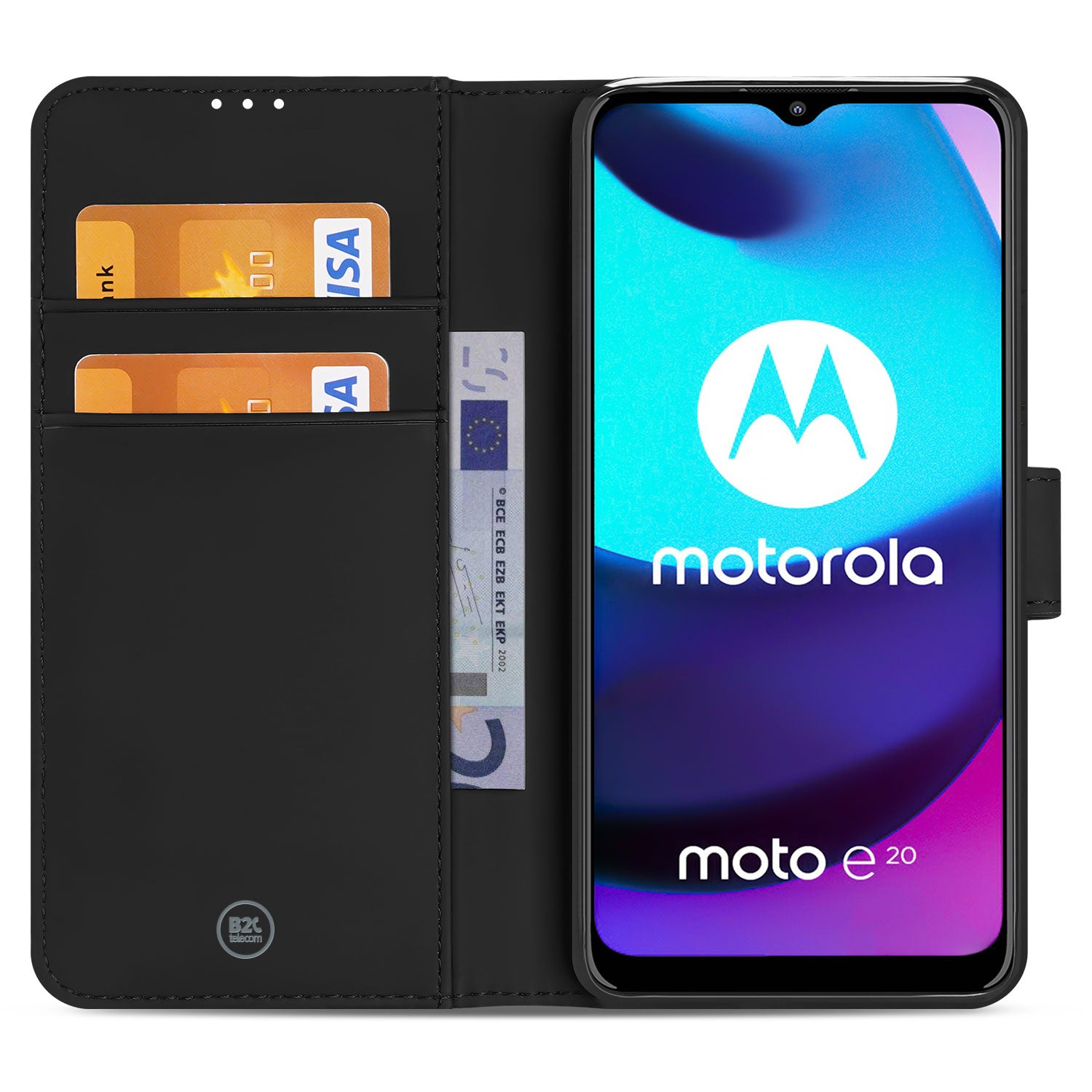 Telefoon Hoesje Motorola Moto E20 Book Case Zwart met Pasjeshouder