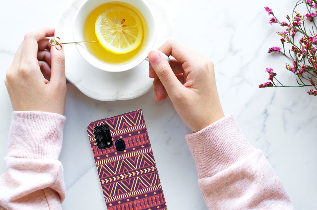 Samsung Galaxy M31 Hoesje met Magneet Aztec Paars - B2C Telecom