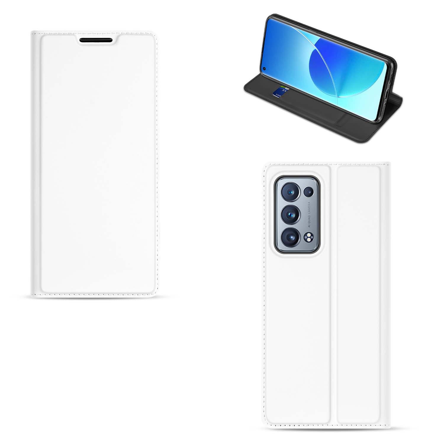 Book Case Telefoon Hoesje OPPO Reno 6 Pro Plus 5G Wit met Pashouder