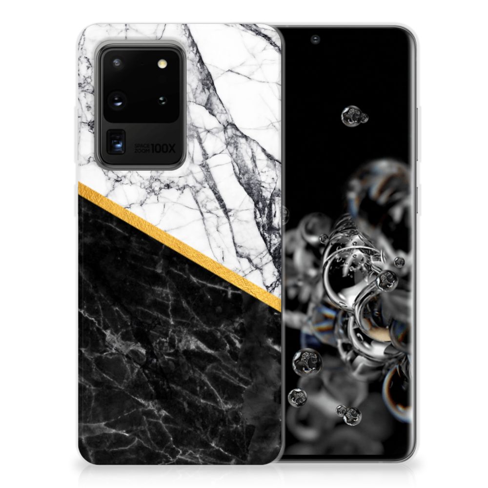 Samsung Galaxy S20 Ultra TPU Siliconen Hoesje Marmer Wit Zwart - Origineel Cadeau Man B2C Telecom