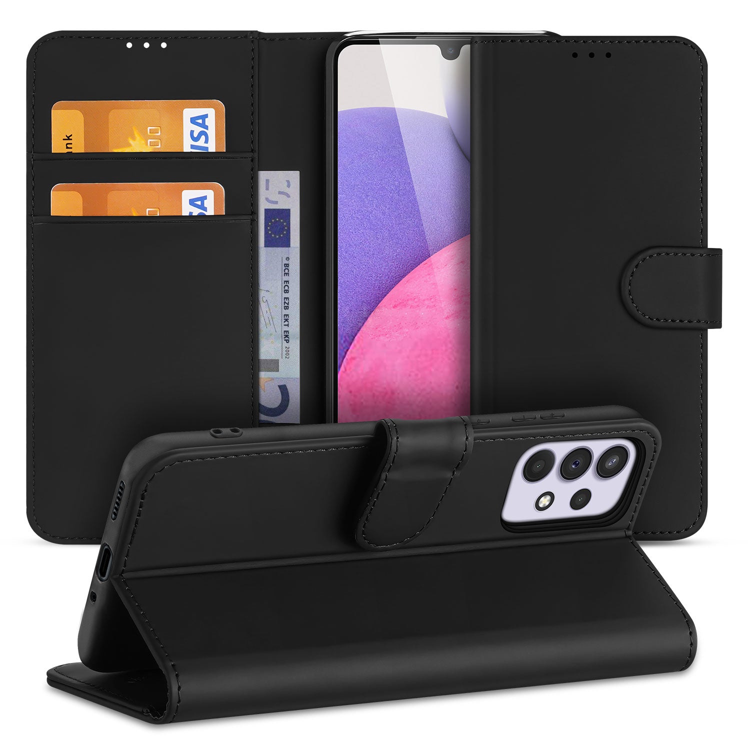 Telefoon Hoesje Galaxy A33 5G Book Case Zwart met Pasjeshouder