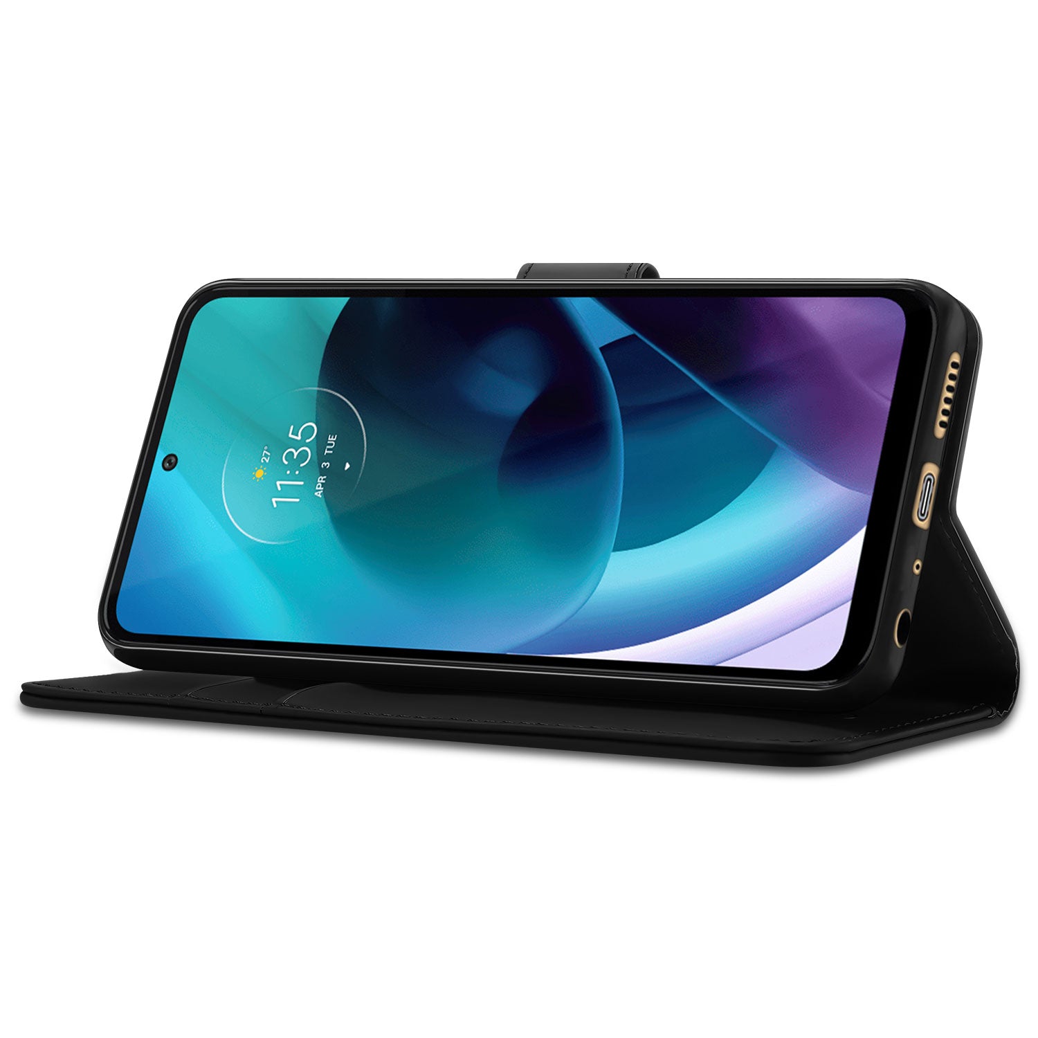 Book Case Telefoonhoesje voor de Motorola Moto G51 5G Zwart met Pasjeshouder