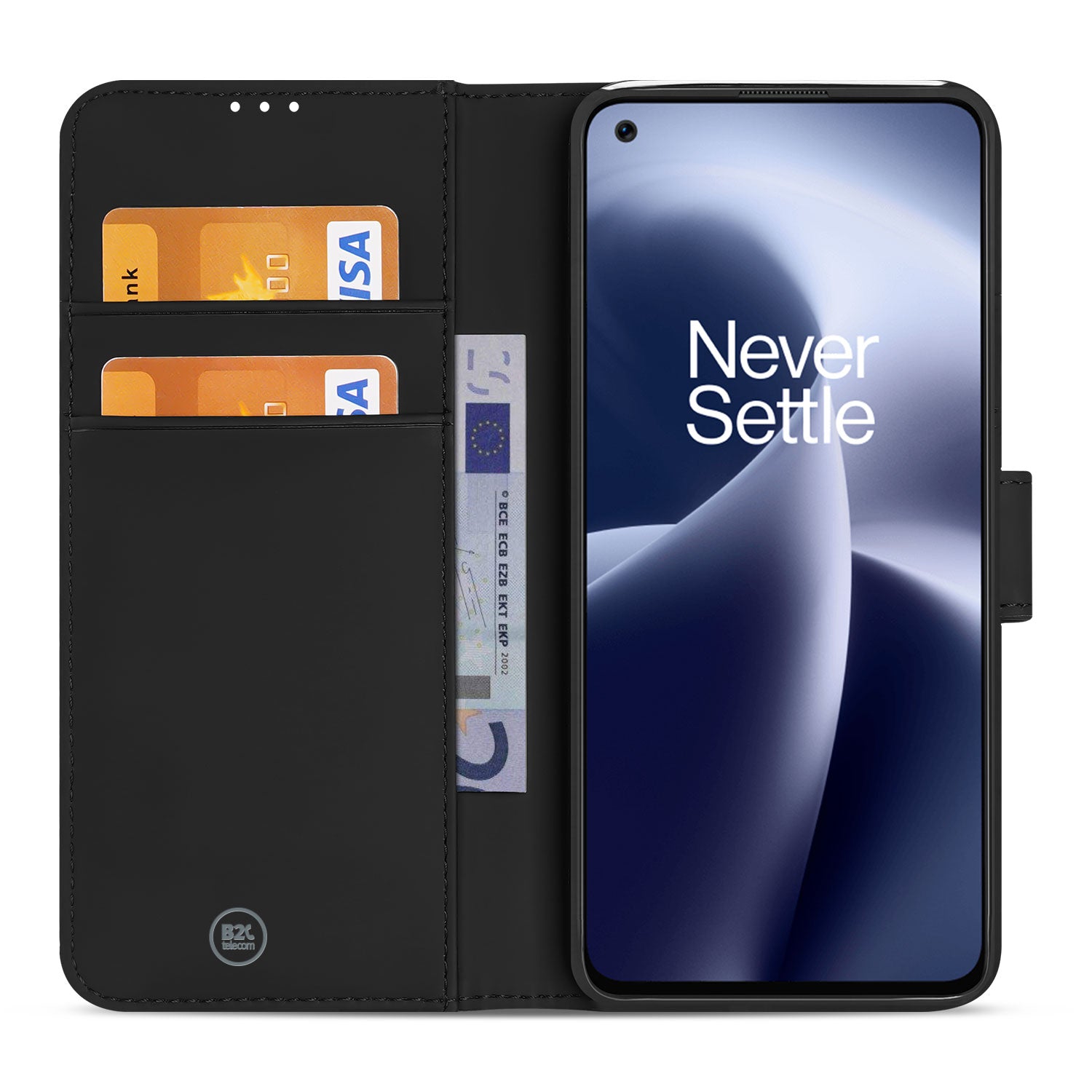 OnePlus Nord 2T 5G Bookcase Hoesje Zwart met Stand Case en Pasjeshouder