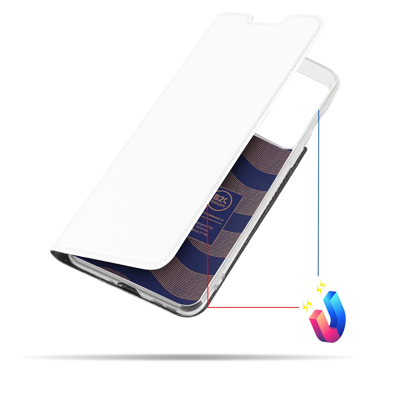 Hoesje OnePlus Nord 2T Bookcase Wit met Pashouder en Standaard