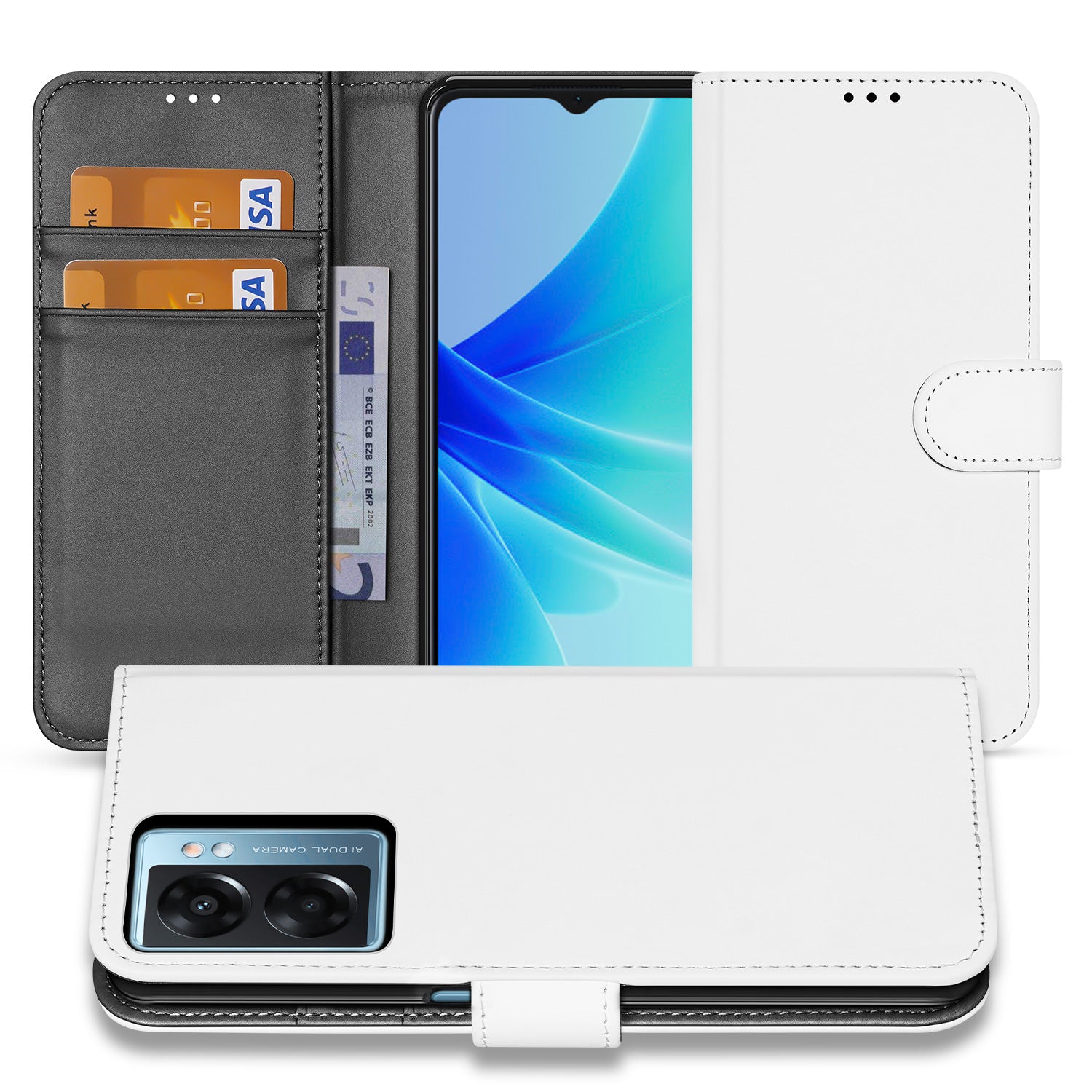 Book Case Hoesje voor de OPPO A77 5G | A57 5G Wit met Pasjeshouder