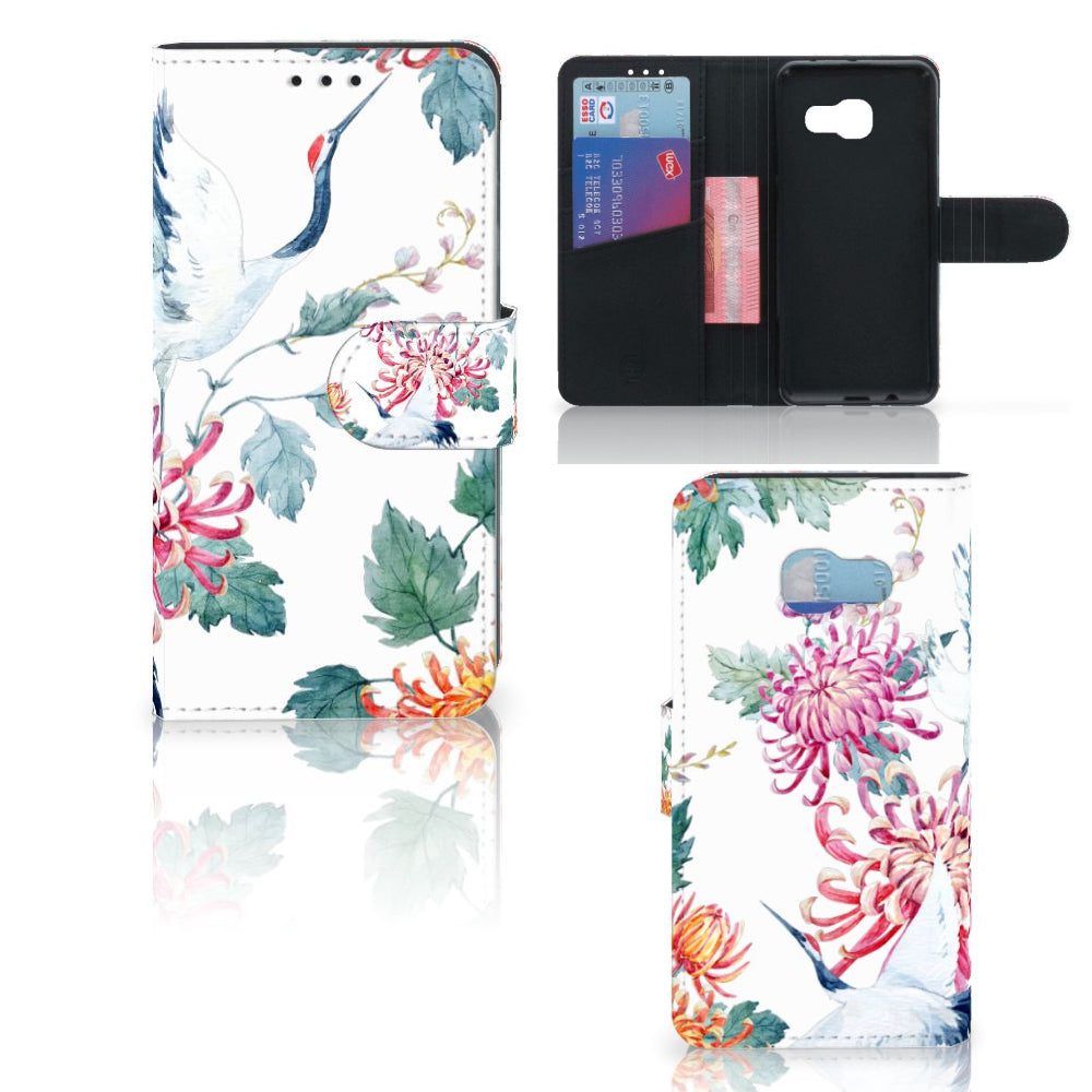 Samsung Galaxy A3 2017 Telefoonhoesje met Pasjes Bird Flowers