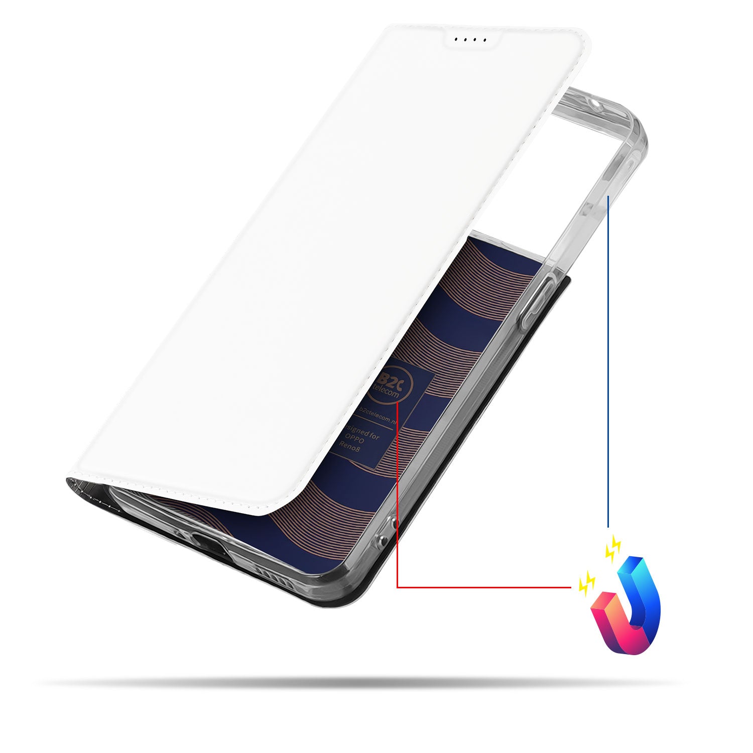 Stand Case Hoesje voor de OPPO Reno8 Wit met Pashouder