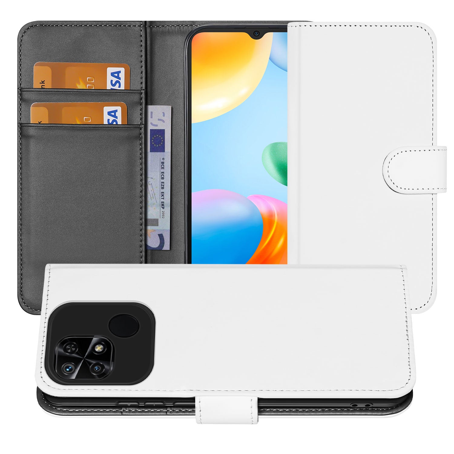 Book Case Telefoonhoesje voor de Xiaomi Redmi 10C Wit met Pasjeshouder