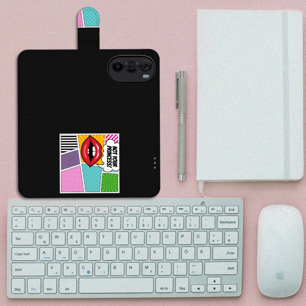 Motorola Edge 30 Pro Wallet Case met Pasjes Popart Princess