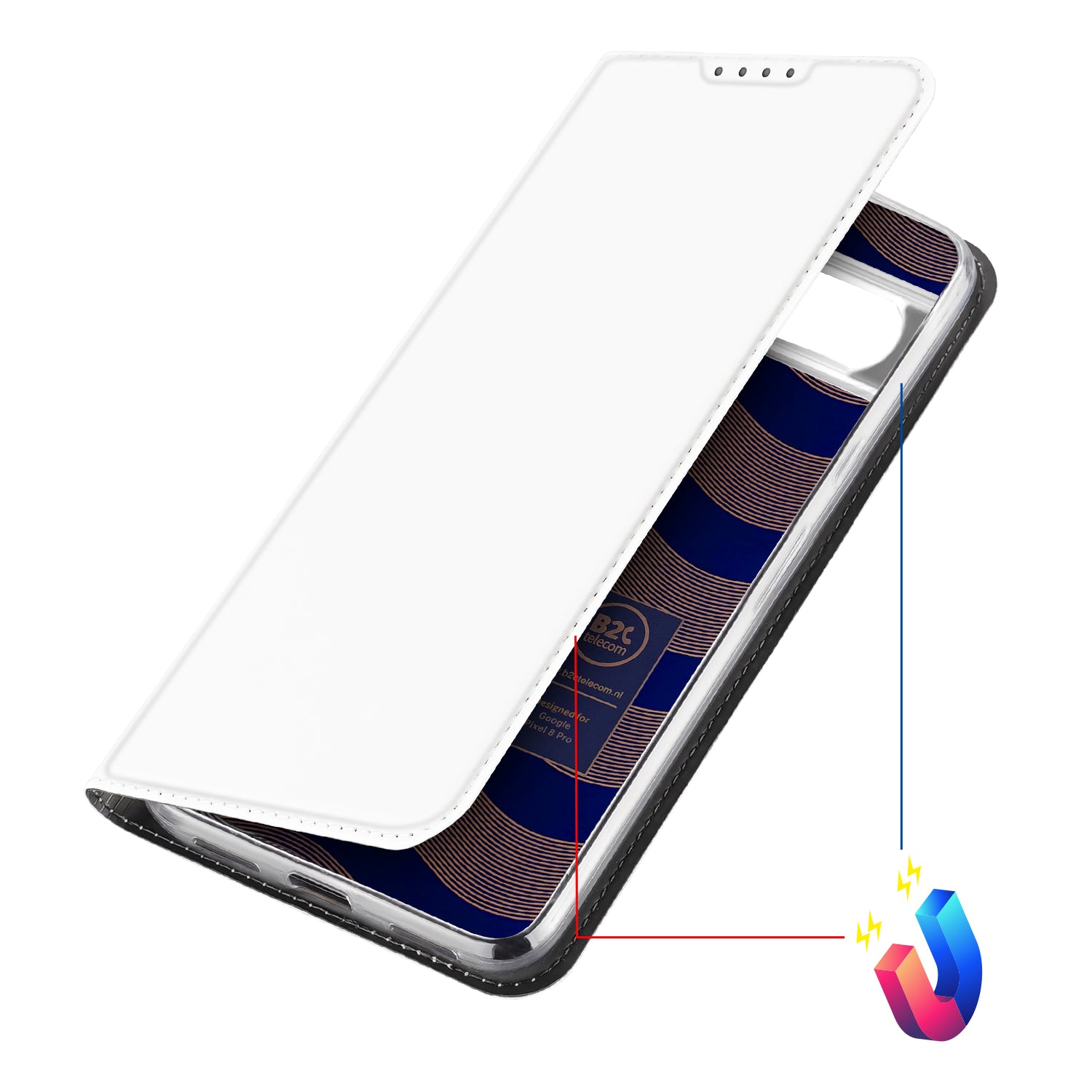 Stand Case Hoesje voor de Google Pixel 8 Pro Wit met Pashouder